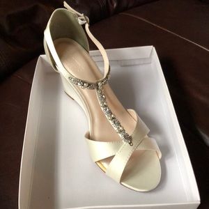 Pearl and Crystal T-Strap Wedges Size 9M